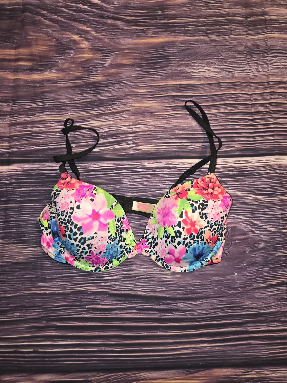 PINK Victoria's Secret Floral Leopard Push-Up Bra
